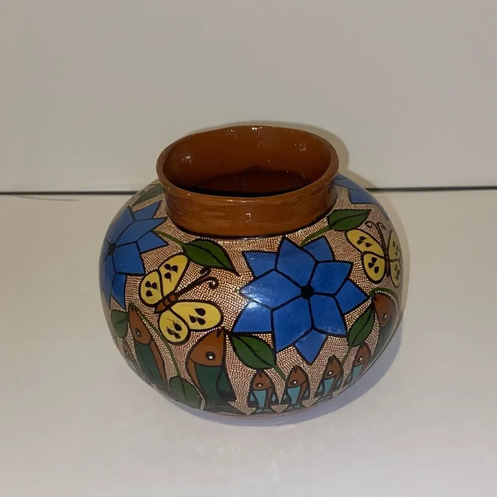 Beautiful‎ Folk Art Fish Family Talavera Pot 5.5”X6 made in Mexico